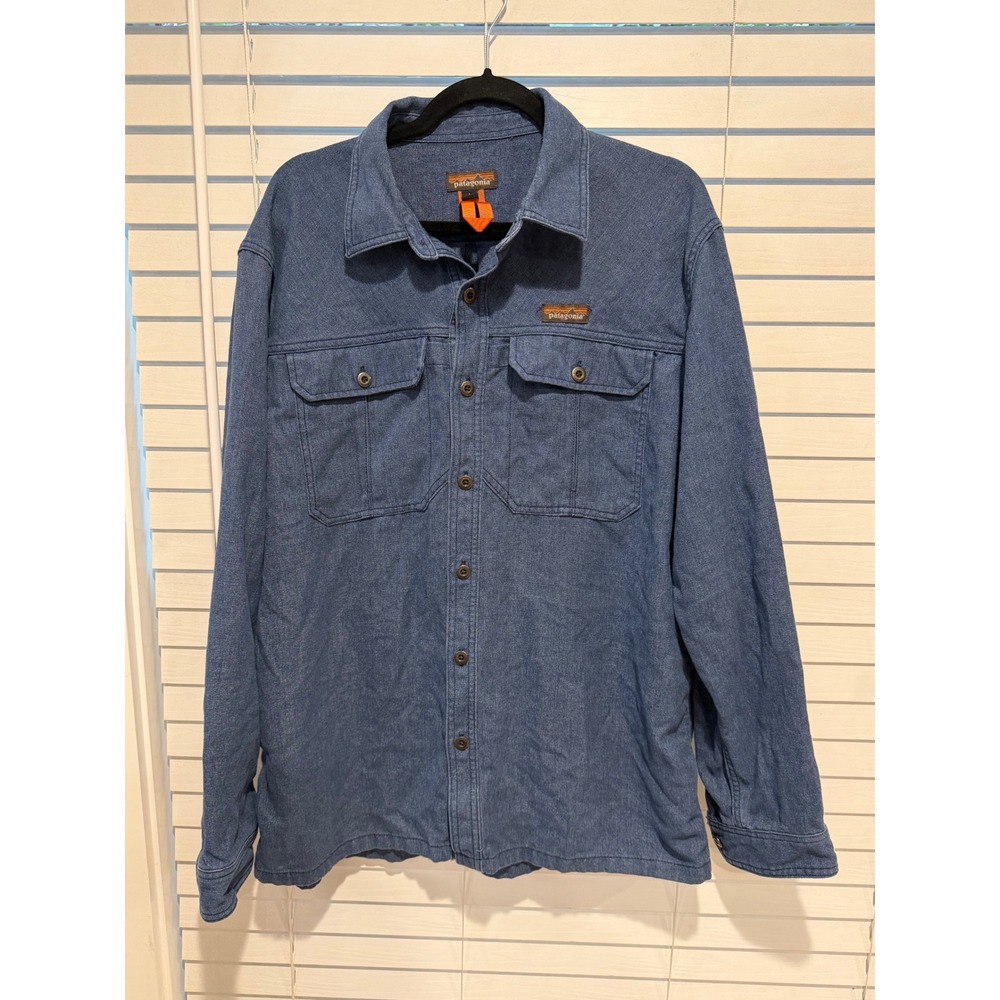 Patagonia Mens Blue Hemp Blend Long Sleeve Button Down Work Shirt L 53320